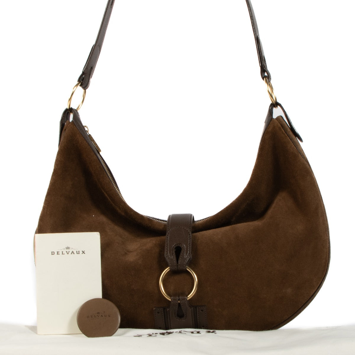 Shop authentic second hand Delvaux Brown Suede Camille GM Crossbody Bag on Labellov.com