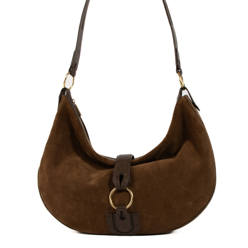 Shop authentic second hand Delvaux Brown Suede Camille GM Crossbody Bag on Labellov.com