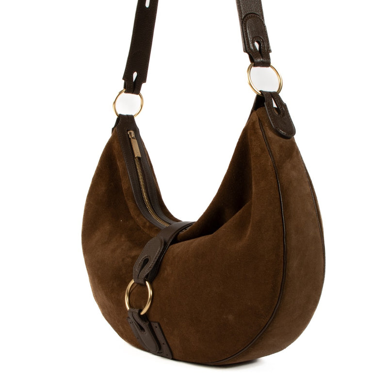 Shop authentic second hand Delvaux Brown Suede Camille GM Crossbody Bag on Labellov.com