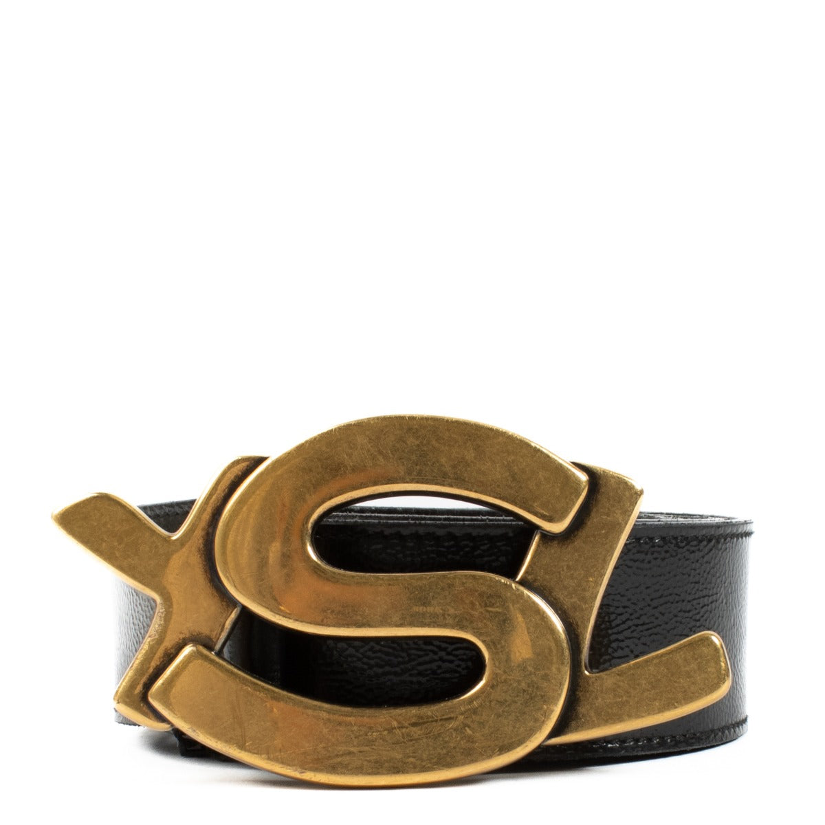 Saint Laurent Vintage Black Leather YSL Buckle Belt - size 85