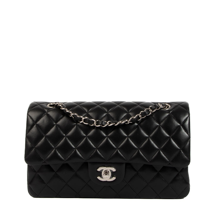 Buy a 100% authentic second hand Chanel Black Lambskin Medium Classic Flap Bag in very good condition at Labellov.com
