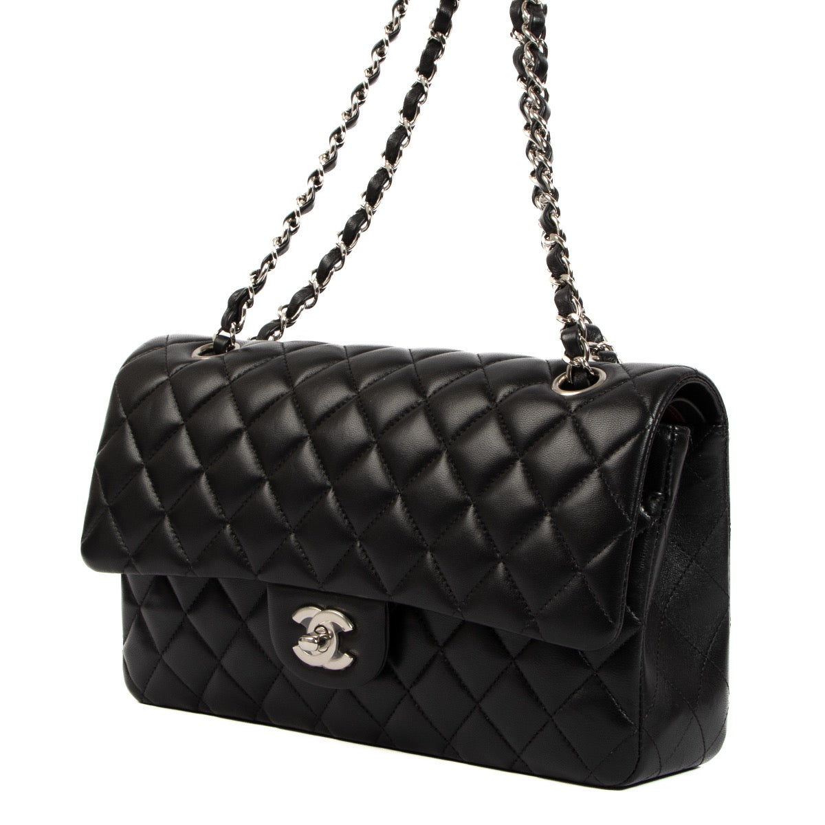 Buy a 100% authentic second hand Chanel Black Lambskin Medium Classic Flap Bag in very good condition at Labellov.com