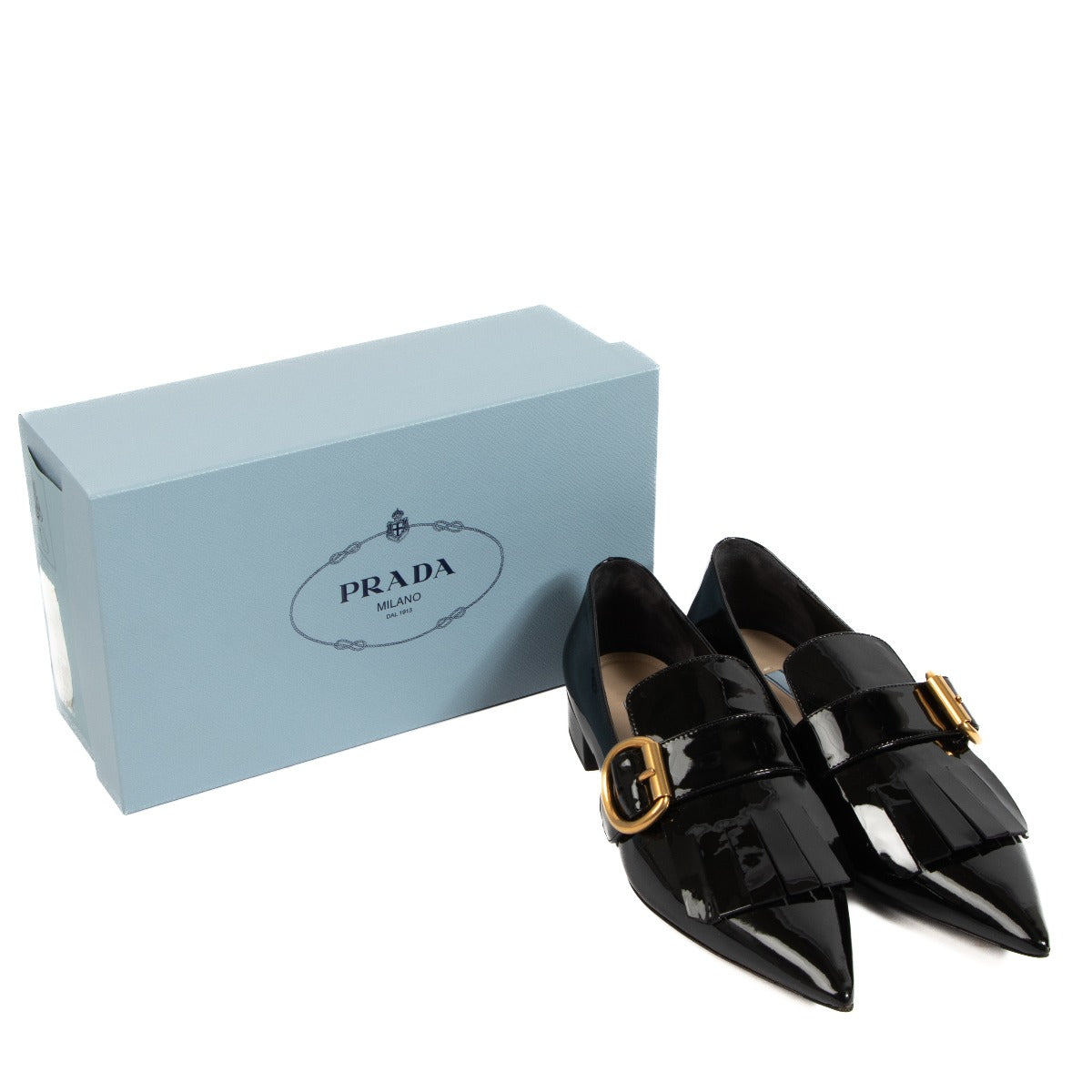 Prada Zwarte Lakleren Franje Ballerina's - Maat 41