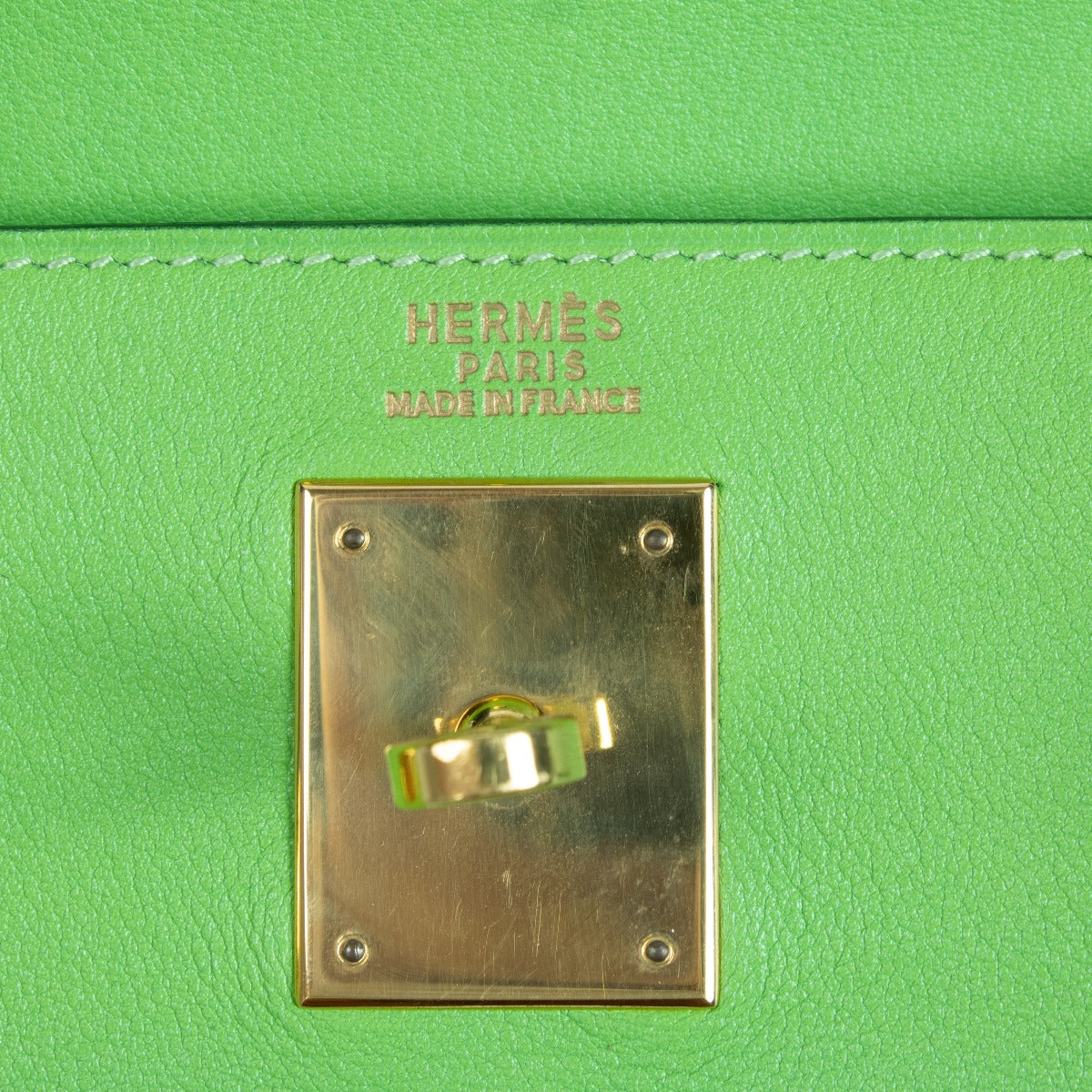 Hermès Kelly 32 Vert Cru Gulliver Logo Stamp detail