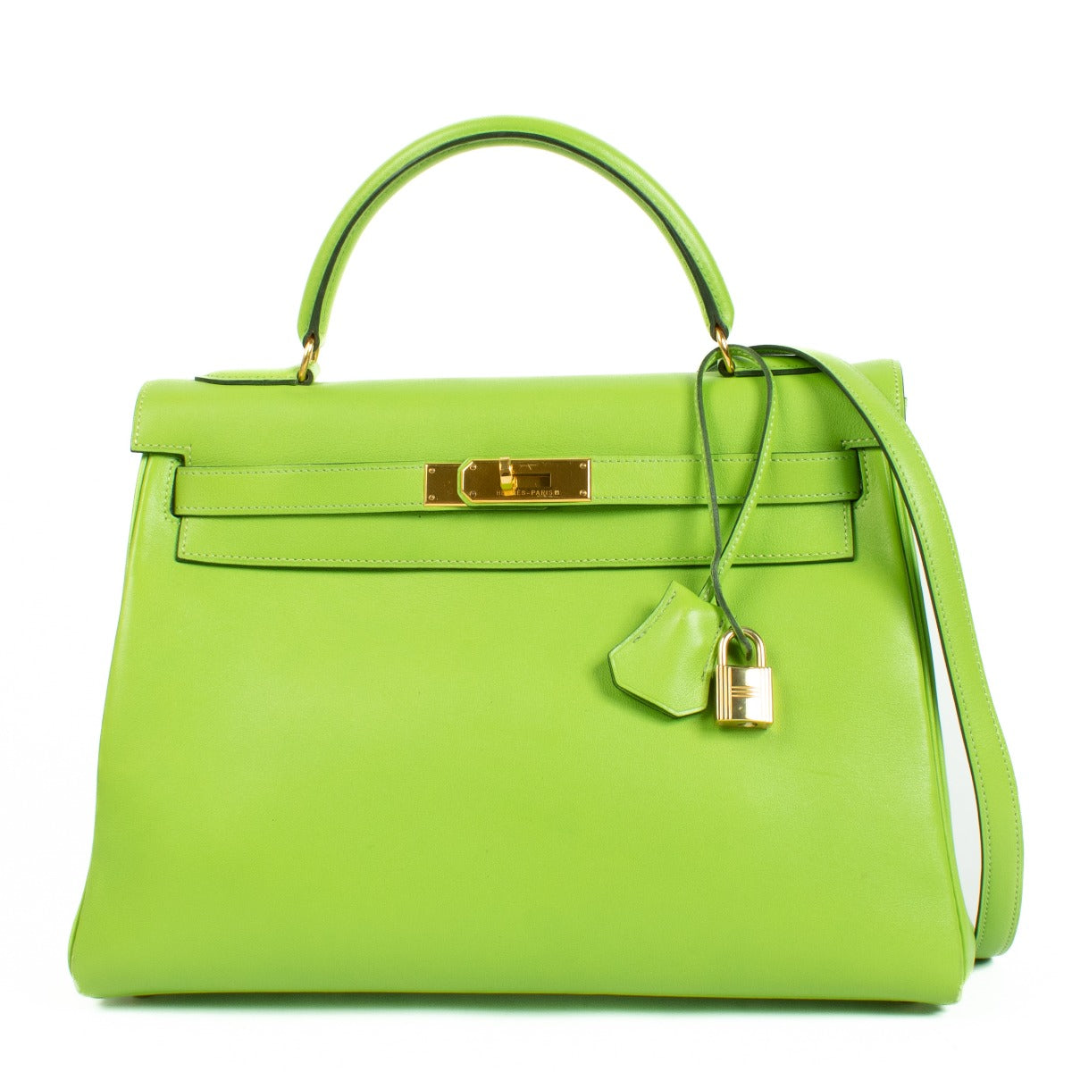 Authentic second hand vintage luxury designer Hermès Kelly 32 Vert Cru Gulliver on www.labellov.com