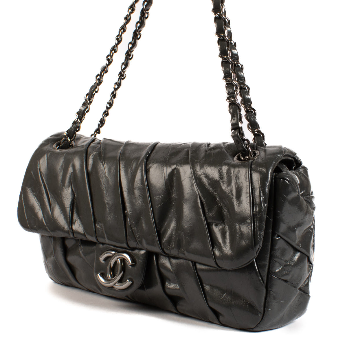 Chanel Grijze Kalfsleren Twisted Flap Bag