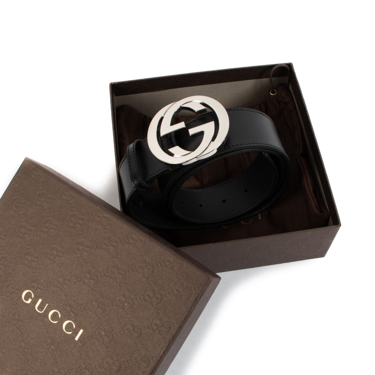 Gucci Interlocking G Black Leather Belt