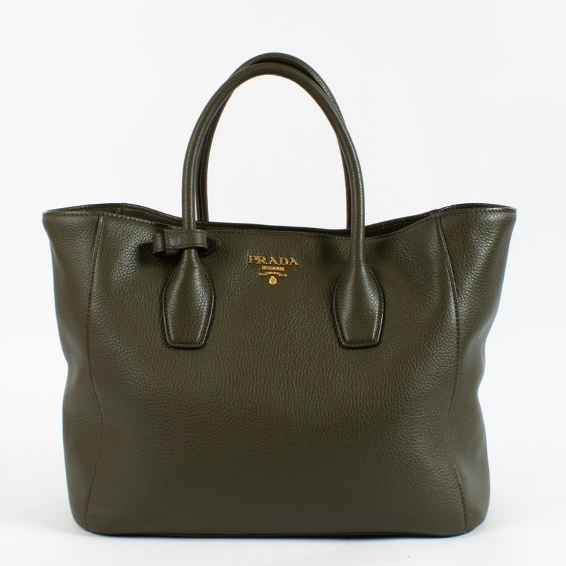 shop 100% authentic second hand Prada Green Kaki Vitello Daino Tote Bag on Labellov.com