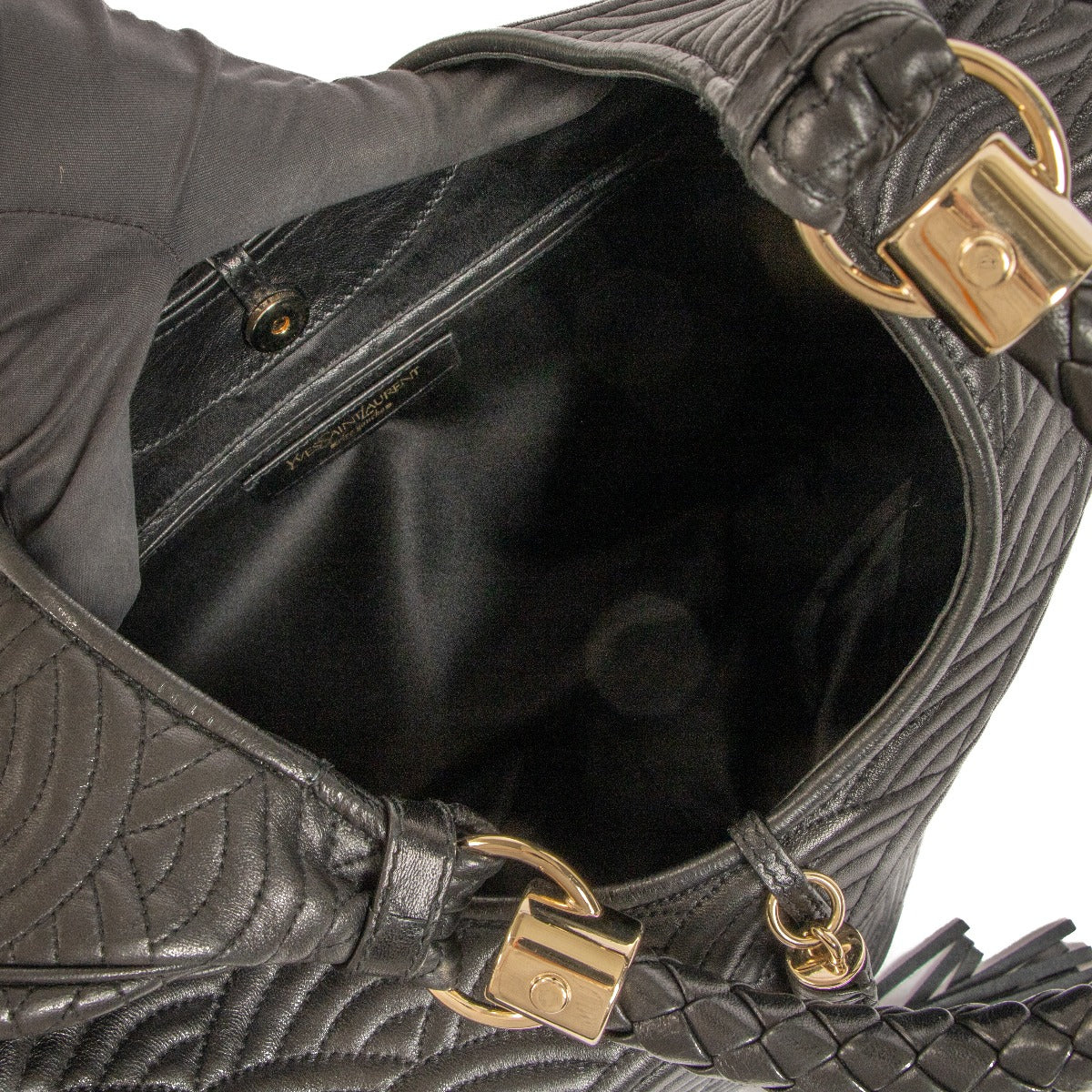 Saint Laurent Vintage Black Quilted Leather Tassel Hobo Bag