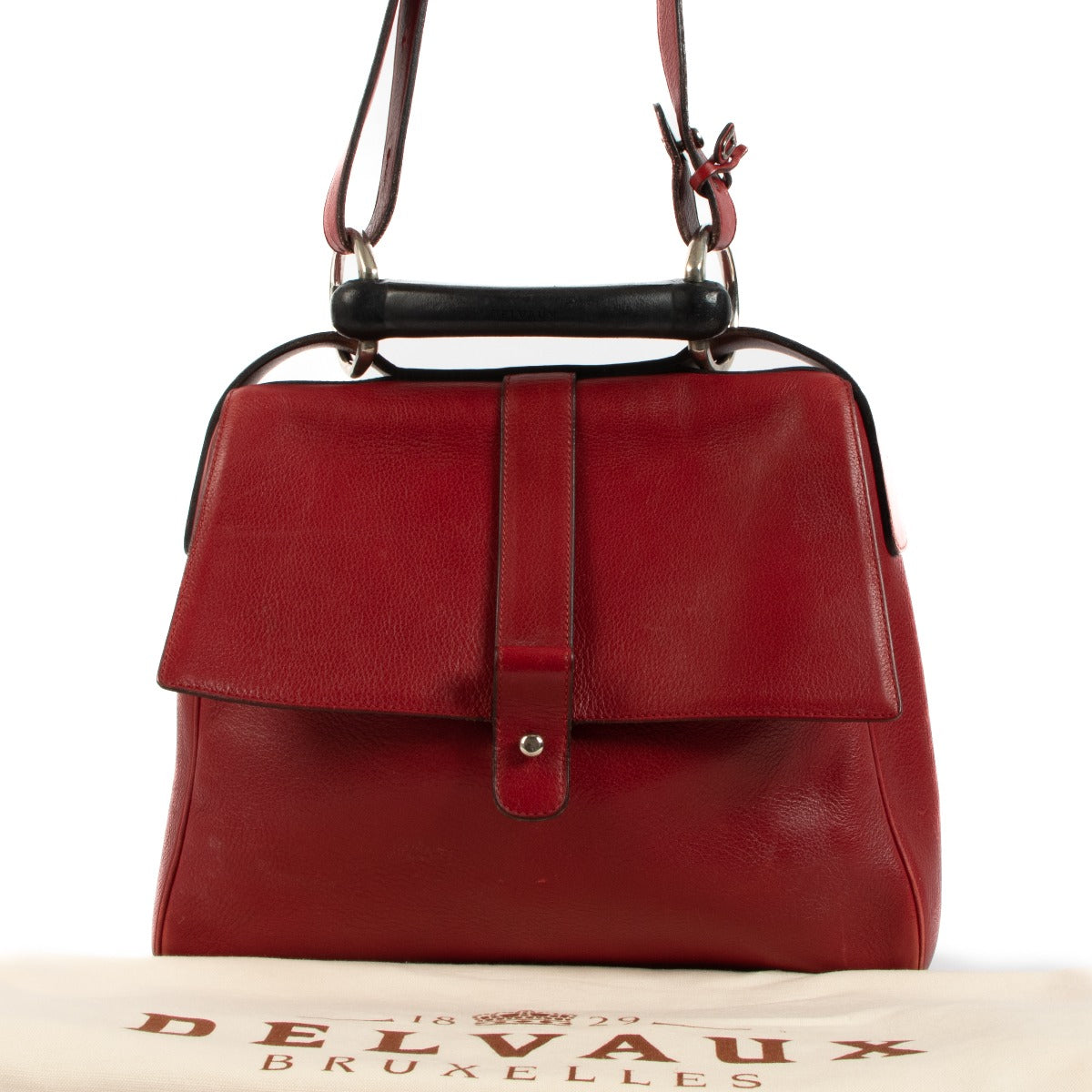 Delvaux Enigme Red Vintage Metal Top Handle Handbag
