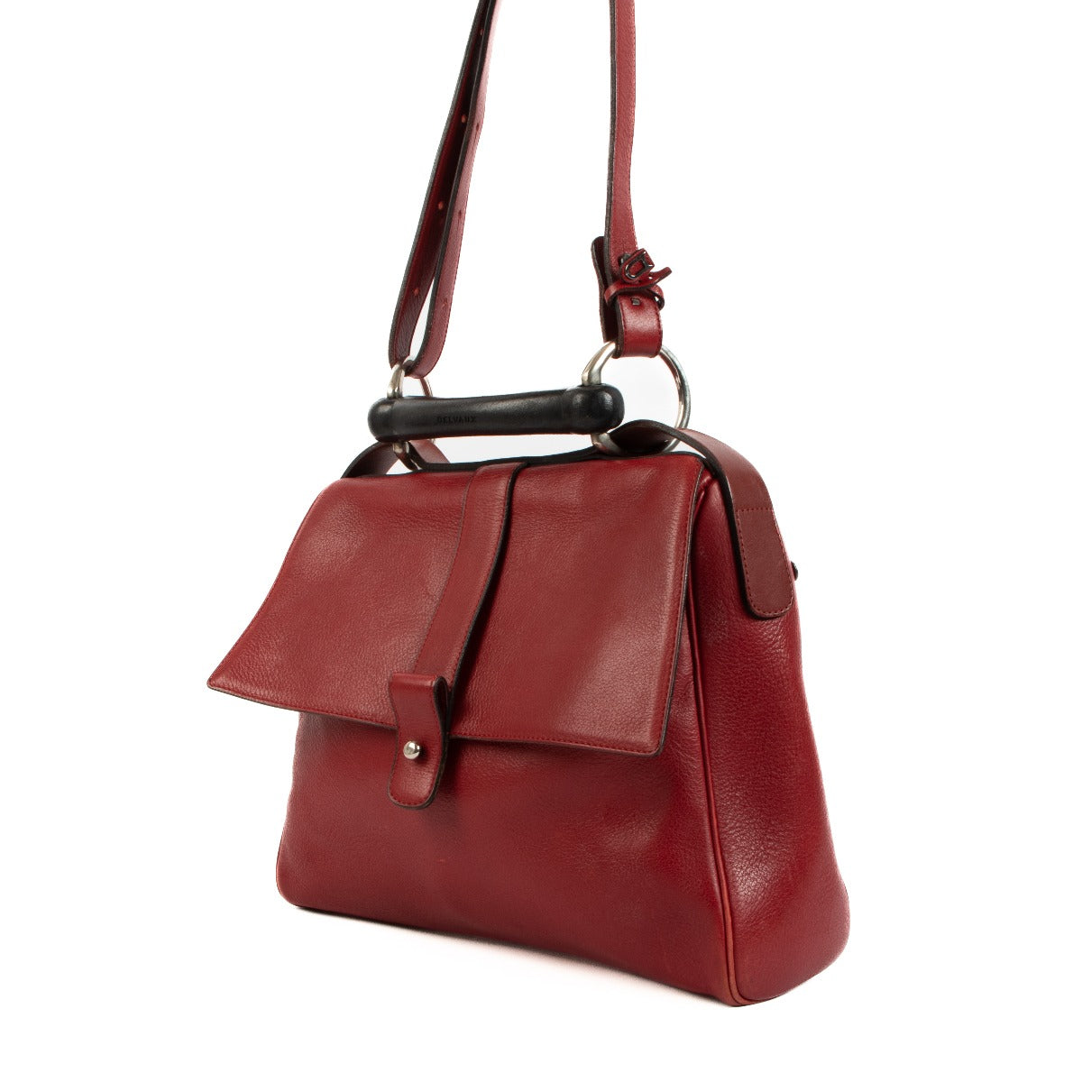Delvaux Enigme Red Vintage Metal Top Handle Handbag