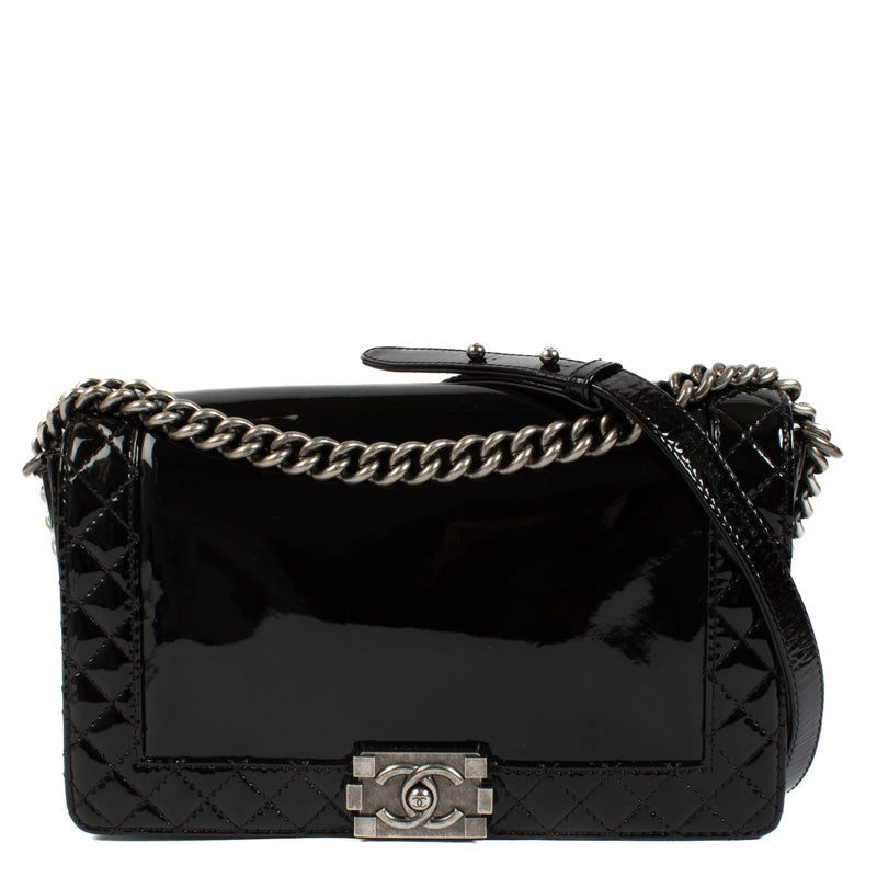 Authentic second hand Chanel Black Patent Large Boy Crossbody Bag on Labellov.com