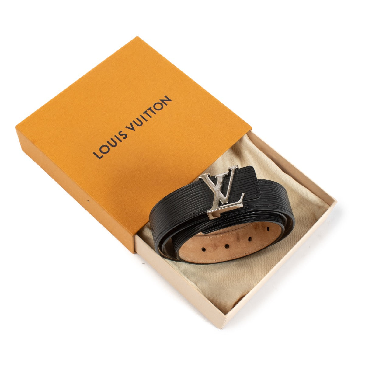 Authentic second hand Louis Vuitton Black Epi Leather Belt - Size 90 on labellov.com
