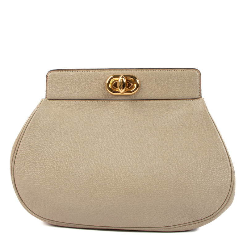 Delvaux Sand Beige Turnlock Clutch Bag