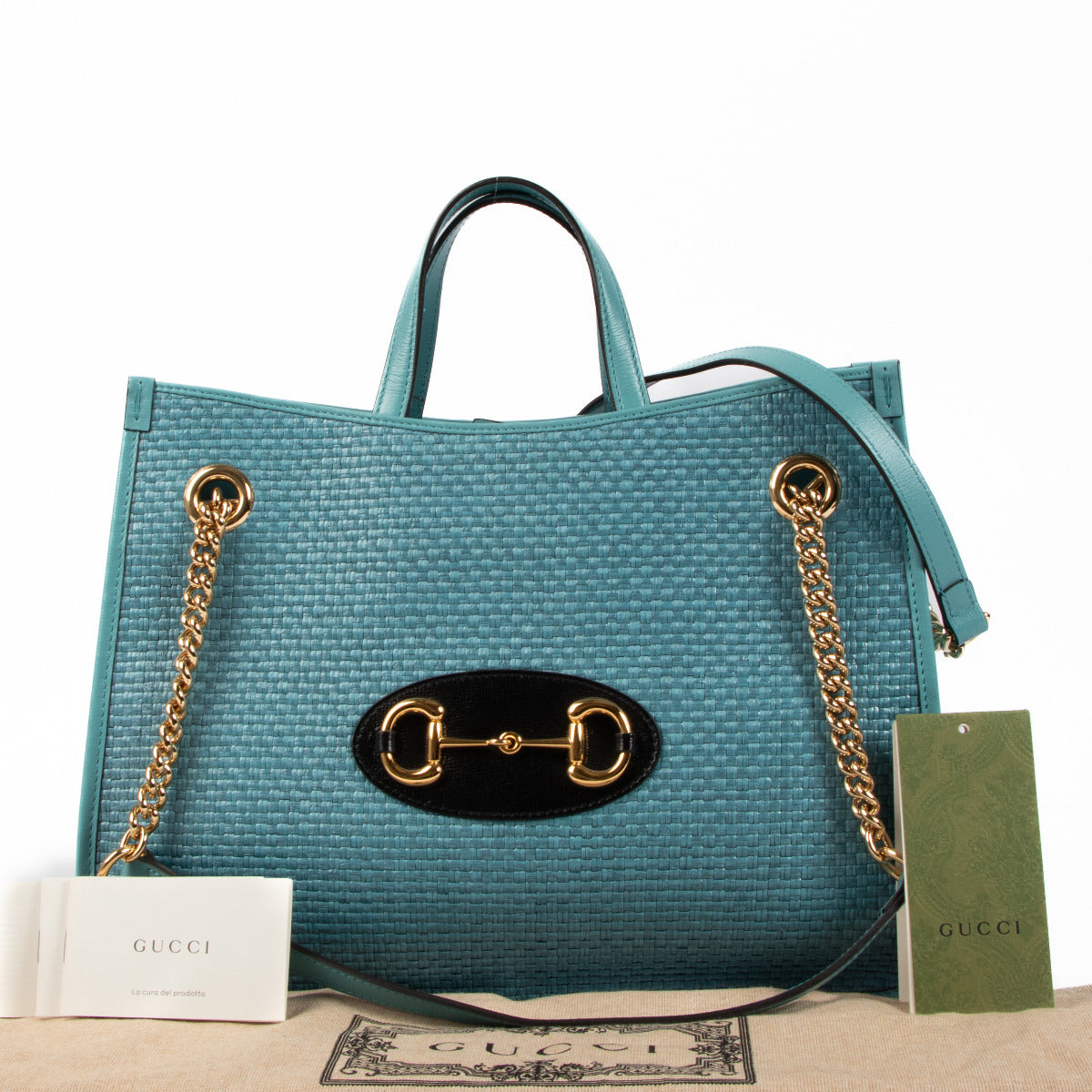 Gucci Blue Horsebit Tote Bag aan de beste prijs bij Labellov tweedehands luxe in Antwerpen en Knokke.