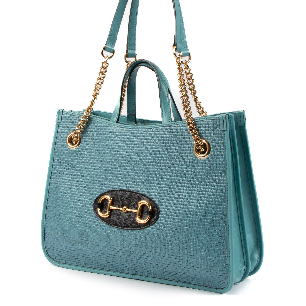 Sac fourre-tout Gucci Horsebit 1955 en raphia bleu