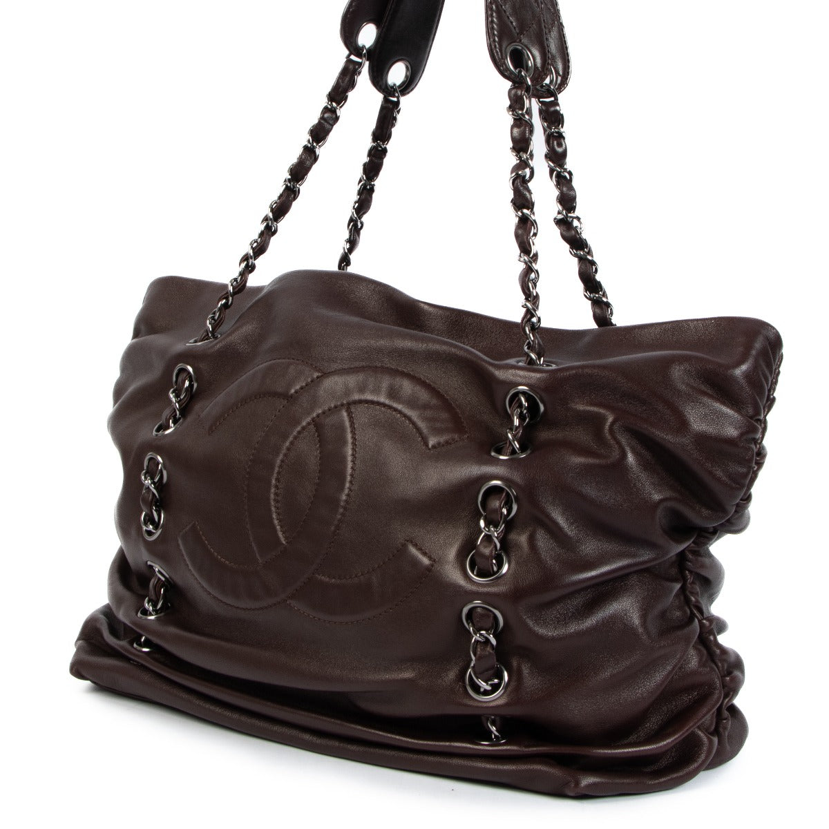 Chanel Brown Lambskin Chain Shopping Tote Bag