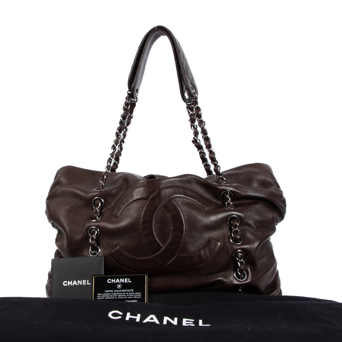 Chanel Brown Lambskin Chain Shopping Tote Bag