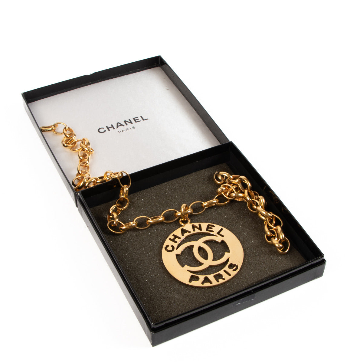 Chanel Vintage Gouden CC Uitgesneden Medaillon Ketting