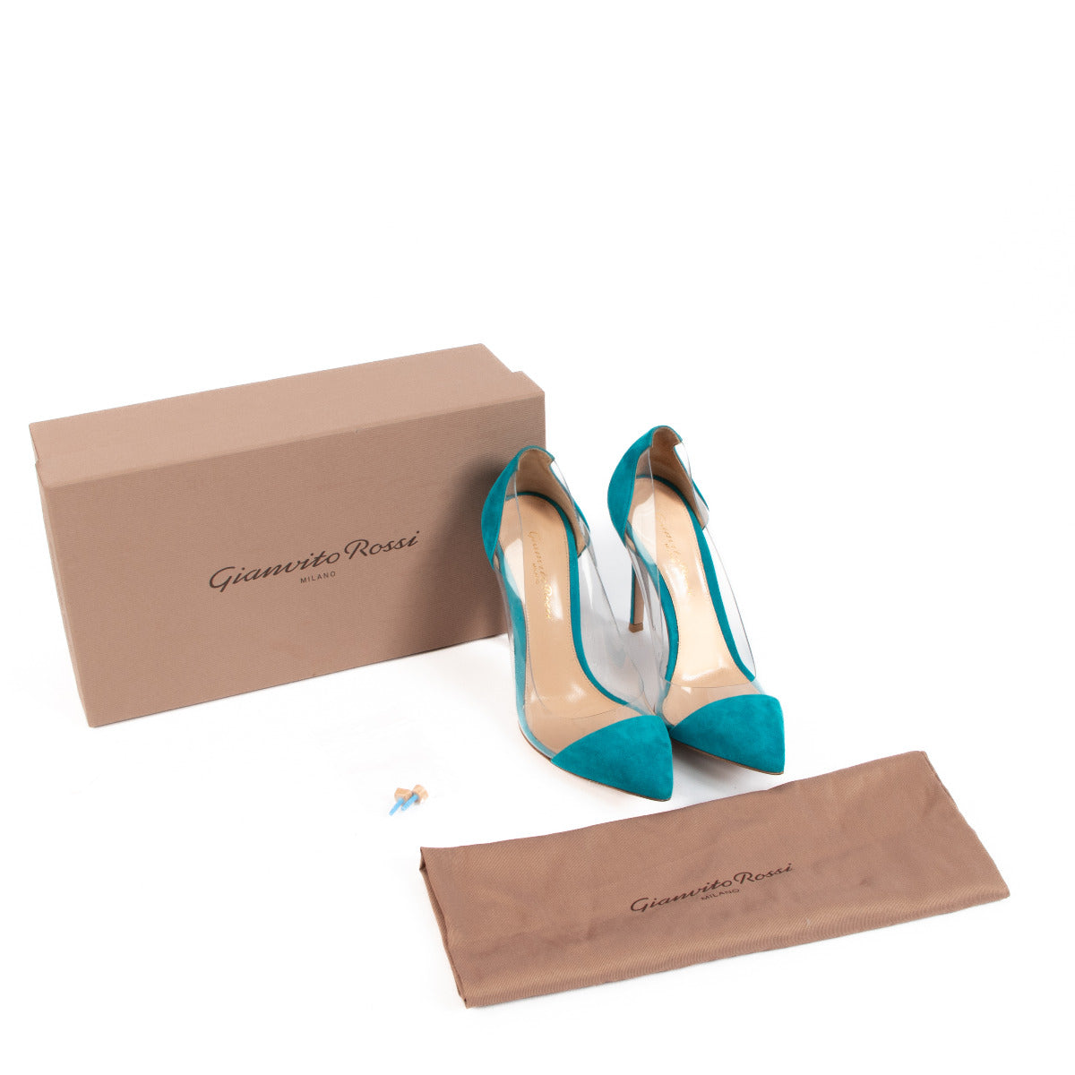 Gianvitto Rossi Blue Suede Plexi Pumps - Size 35