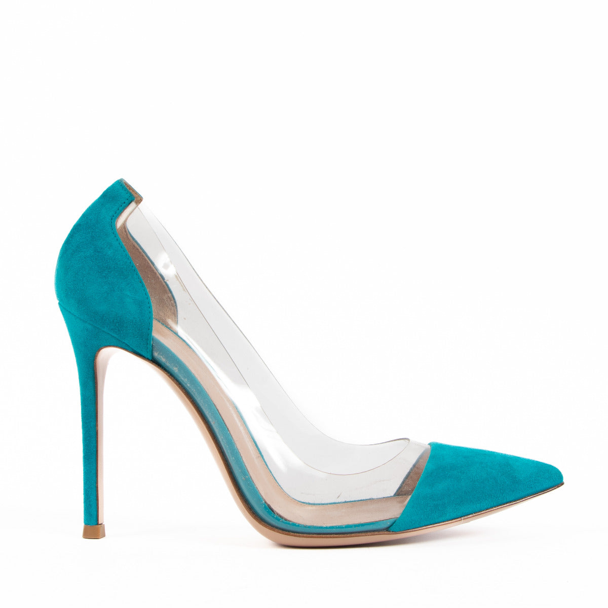 Gianvitto Rossi Blue Suede Plexi Pumps - Size 35