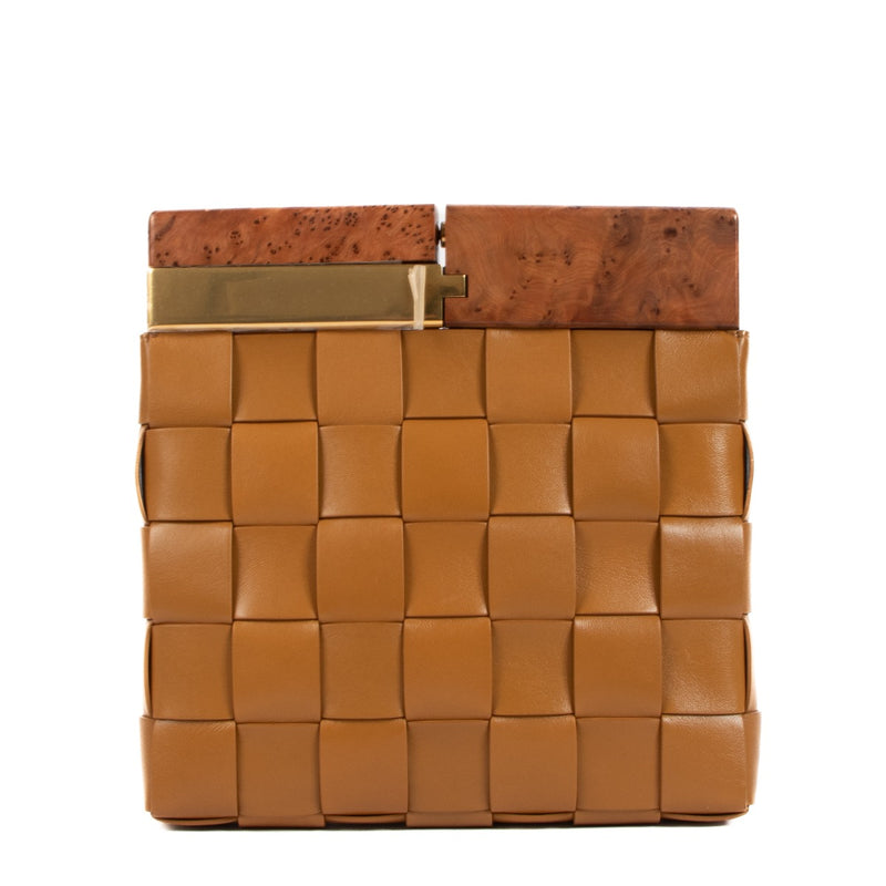 Bottega Veneta The Snap Caramel Intrecciato Clutch
