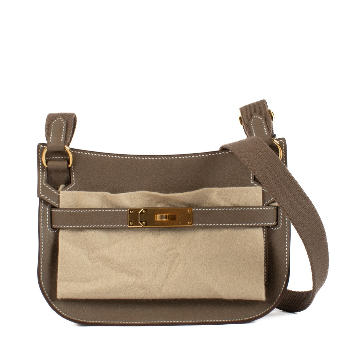 Shop safe online at Labellov in Antwerp, Brussels and Knokke this 100% authentic second hand Hermès Jypsière Mini Etoupe Veau Evercolor GHW