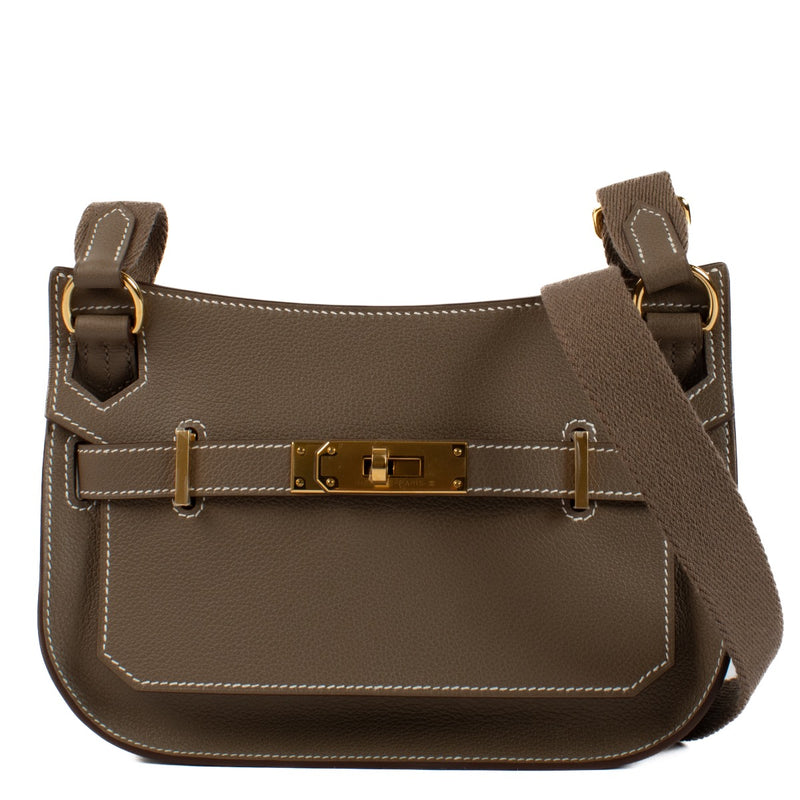 Shop safe online at Labellov in Antwerp, Brussels and Knokke this 100% authentic second hand Hermès Jypsière Mini Etoupe Veau Evercolor GHW