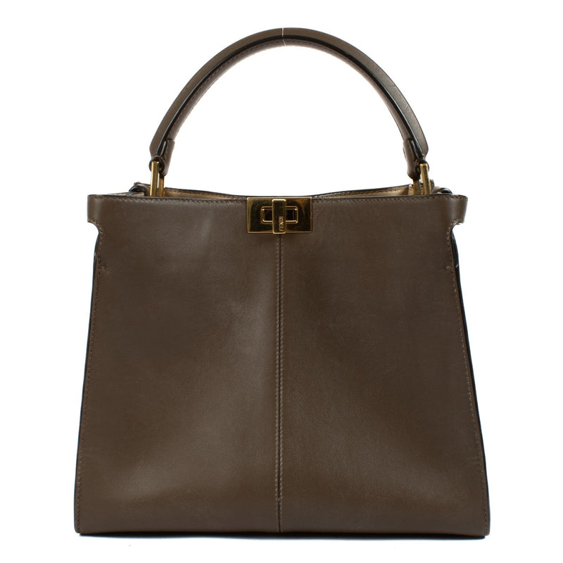 Shop safe online at Labellov in Antwerp, Brussels and Knokke this 100% authentic second hand Fendi Brown Leather Peekaboo X-Lite Medium Top Handle Bag