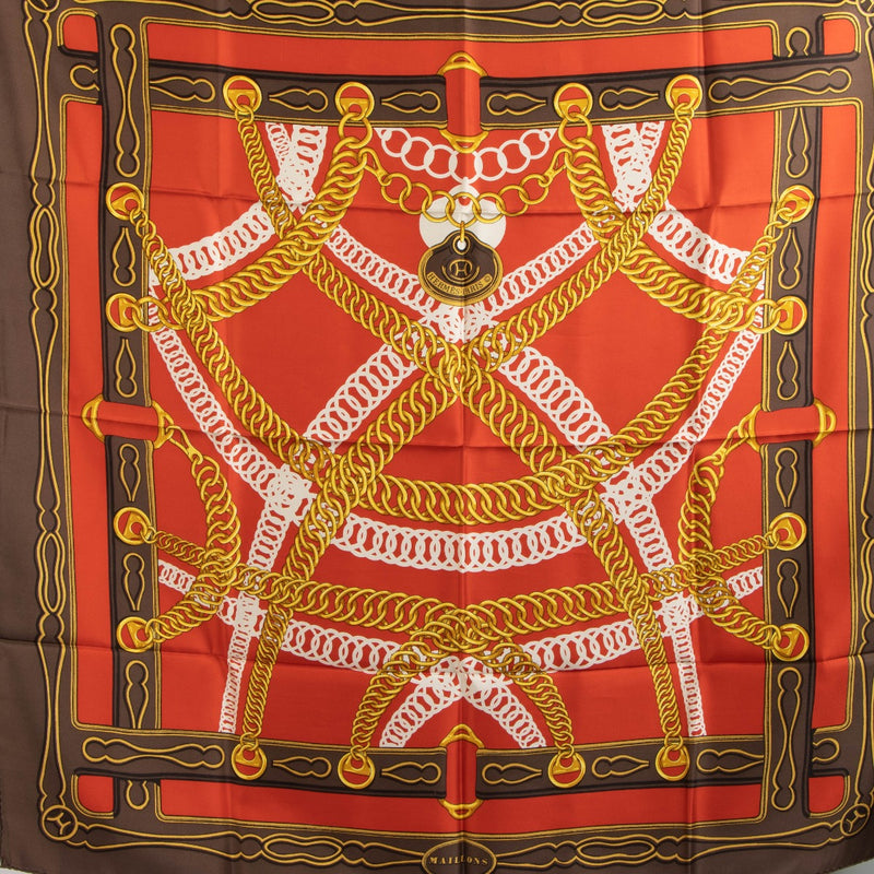Hermès Red Maillons Carré 90 Scarf