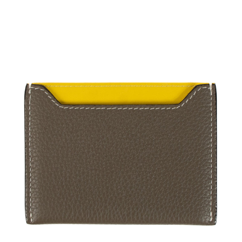 Celine Yellow and Taupe Leather Card Holder
