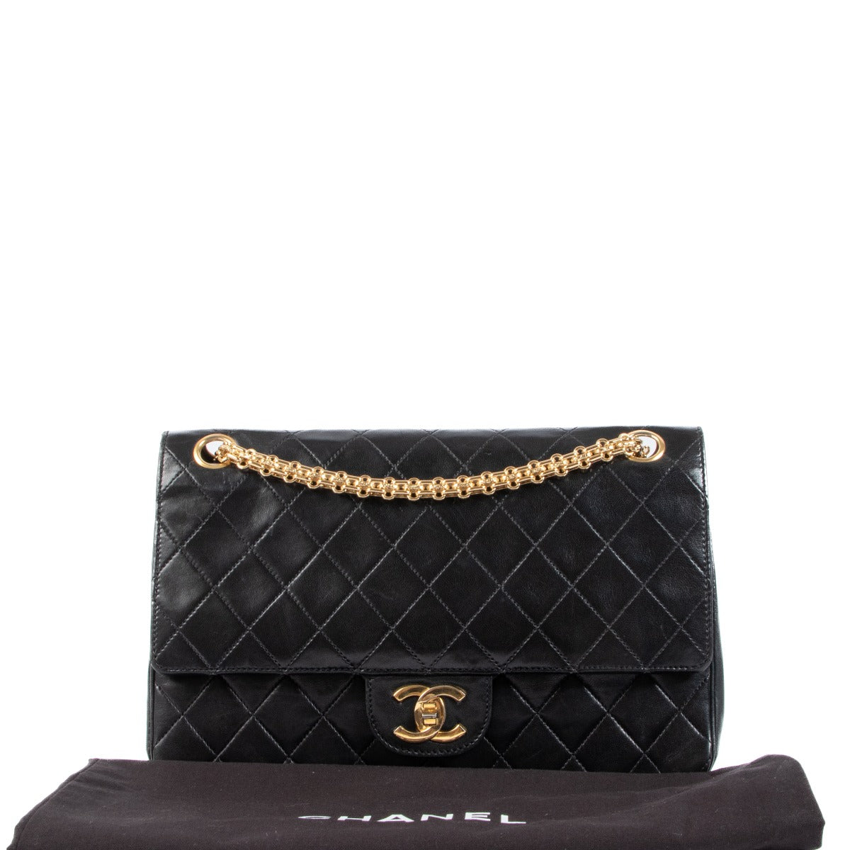 Shop authentic second hand Chanel Vintage Black Lambskin 2.55 Reissue Mademoiselle Chain Classic Flap Bag on www.labellov.com