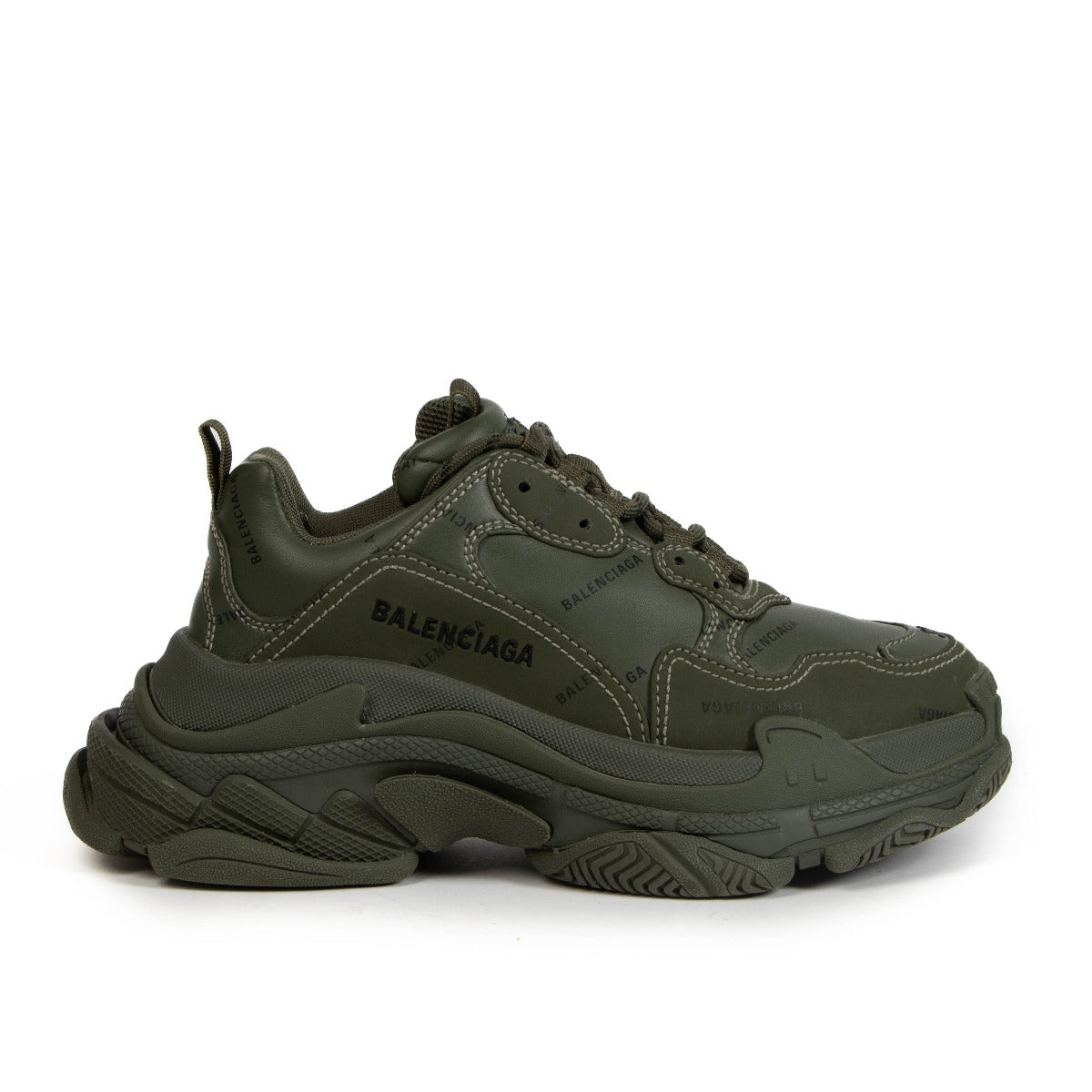 Balenciaga Olive Green Logo Allover Triple S Sneakers