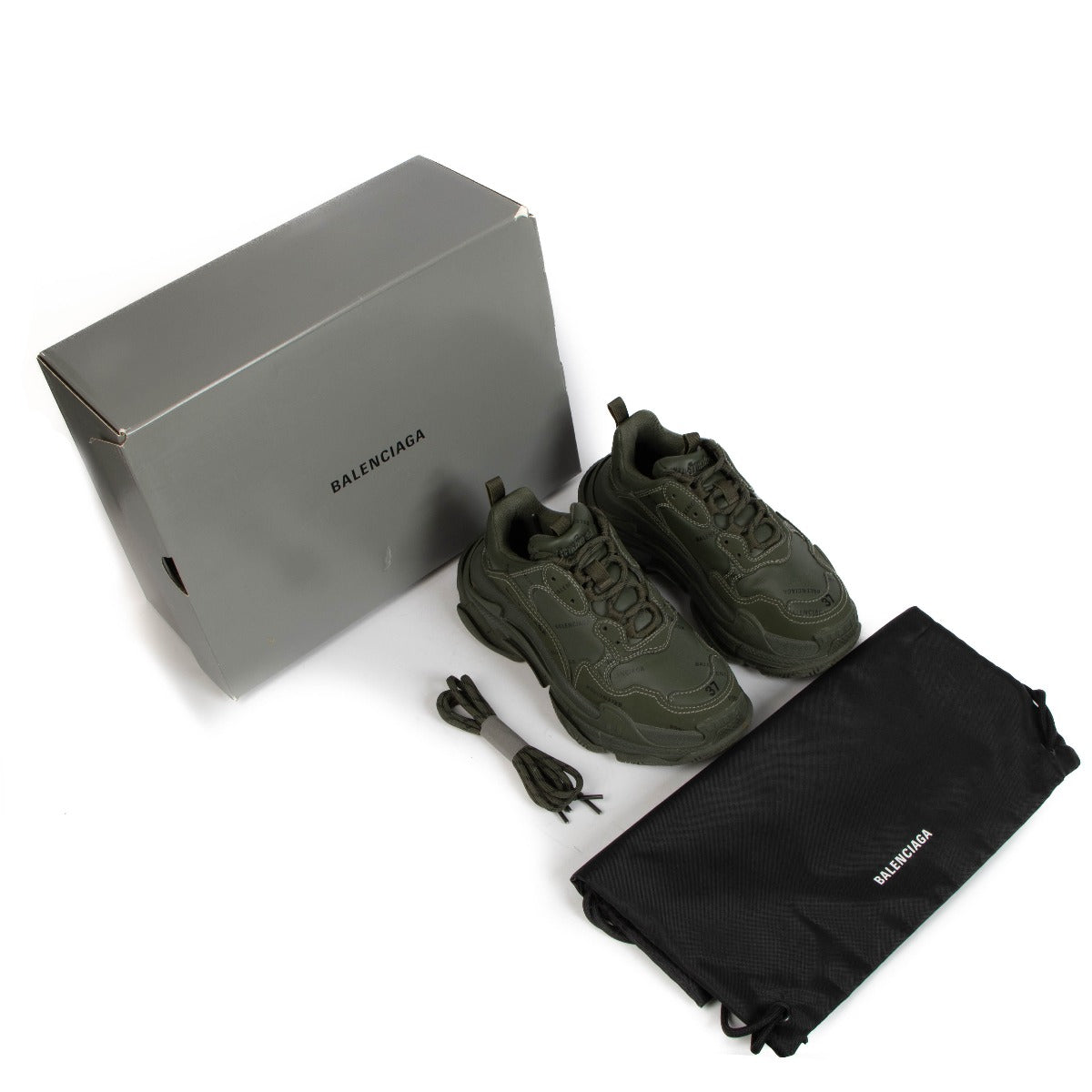 Balenciaga Olive Green Logo Allover Triple S Sneakers