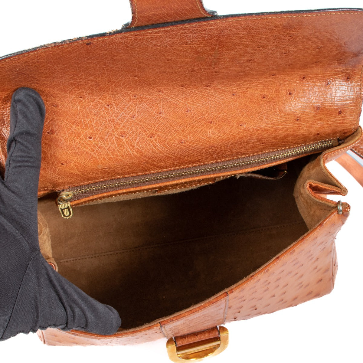 Delvaux Brillant MM Brandy Struisvogelleer