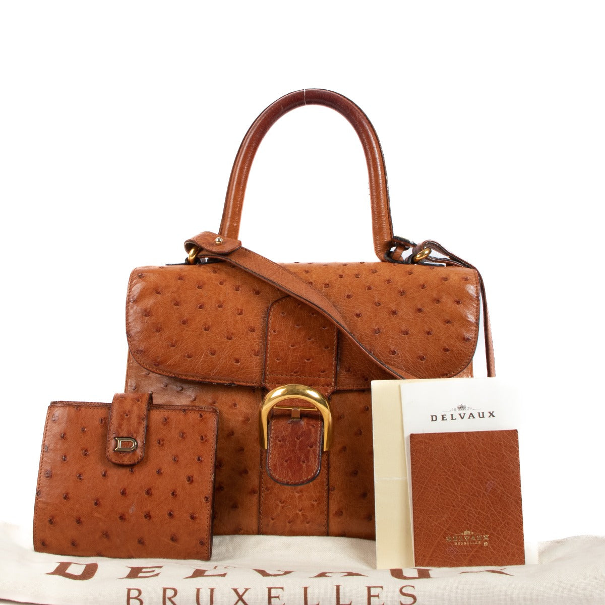 Buy an authentic Delvaux Brillant MM Brandy Ostrich Leather on LabelLov.com