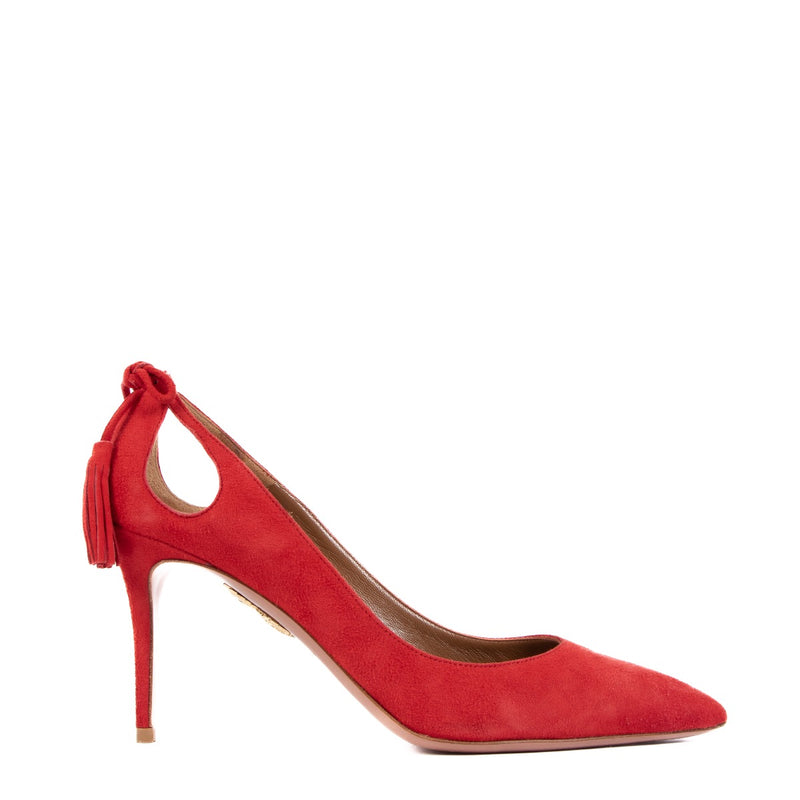 Aquazzura Red Suede Marilyn Tassel Pumps