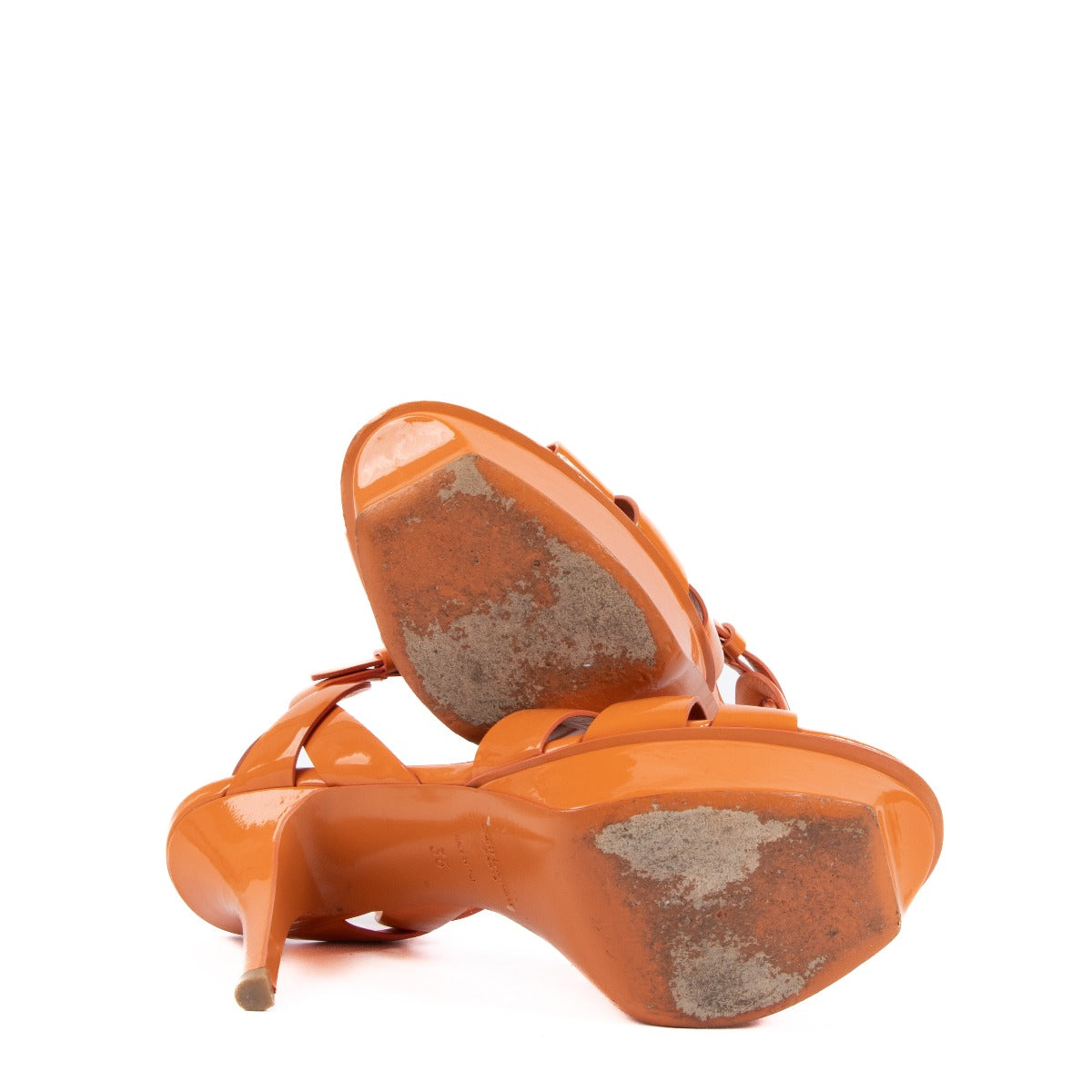 Sandales Saint Laurent Tribute en cuir verni orange - Taille 36
