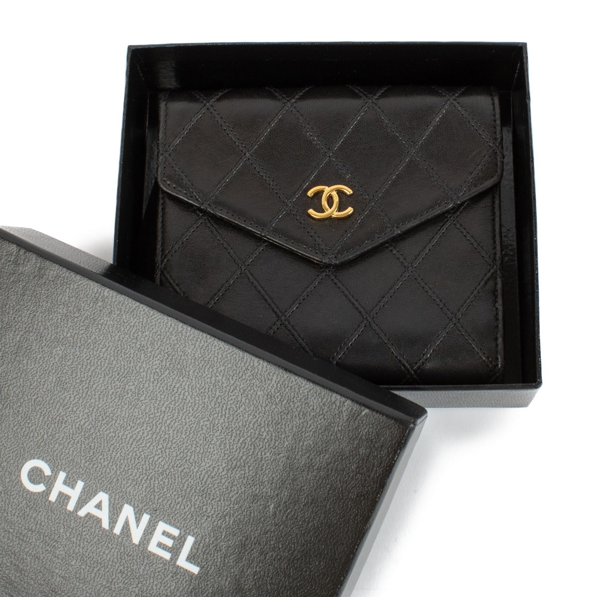 Chanel Zwart Vintage Compact Portemonnee