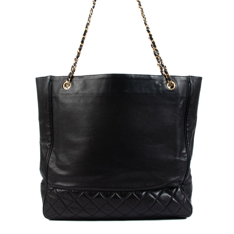 Chanel Vintage Black Calfskin Large Tote Bag