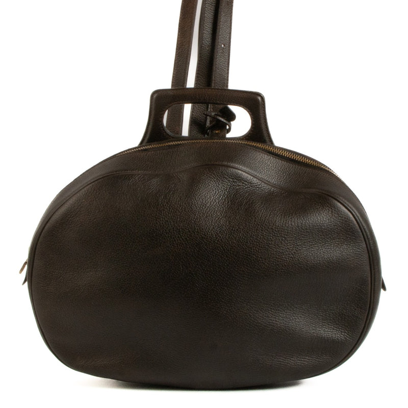 Delvaux Brown Leather Oval Backpack