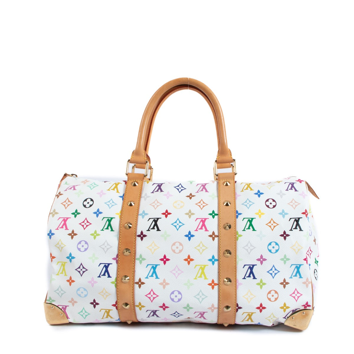 Shop safe online at Labellov in Antwerp, Brussels and Knokke this 100% authentic second hand Louis Vuitton White Murakami Canvas Keepall 45