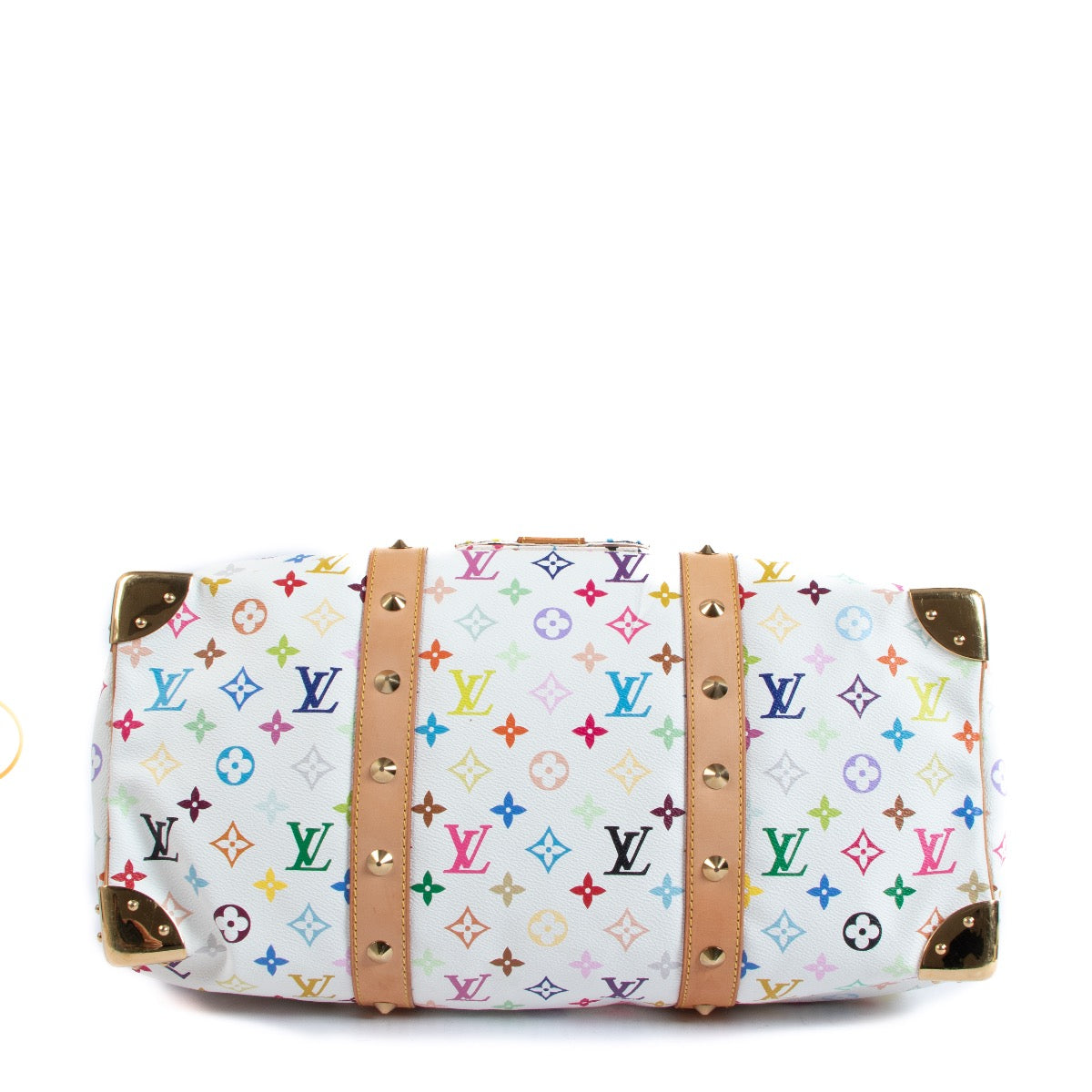 Shop safe online at Labellov in Antwerp, Brussels and Knokke this 100% authentic second hand Louis Vuitton White Murakami Canvas Keepall 45