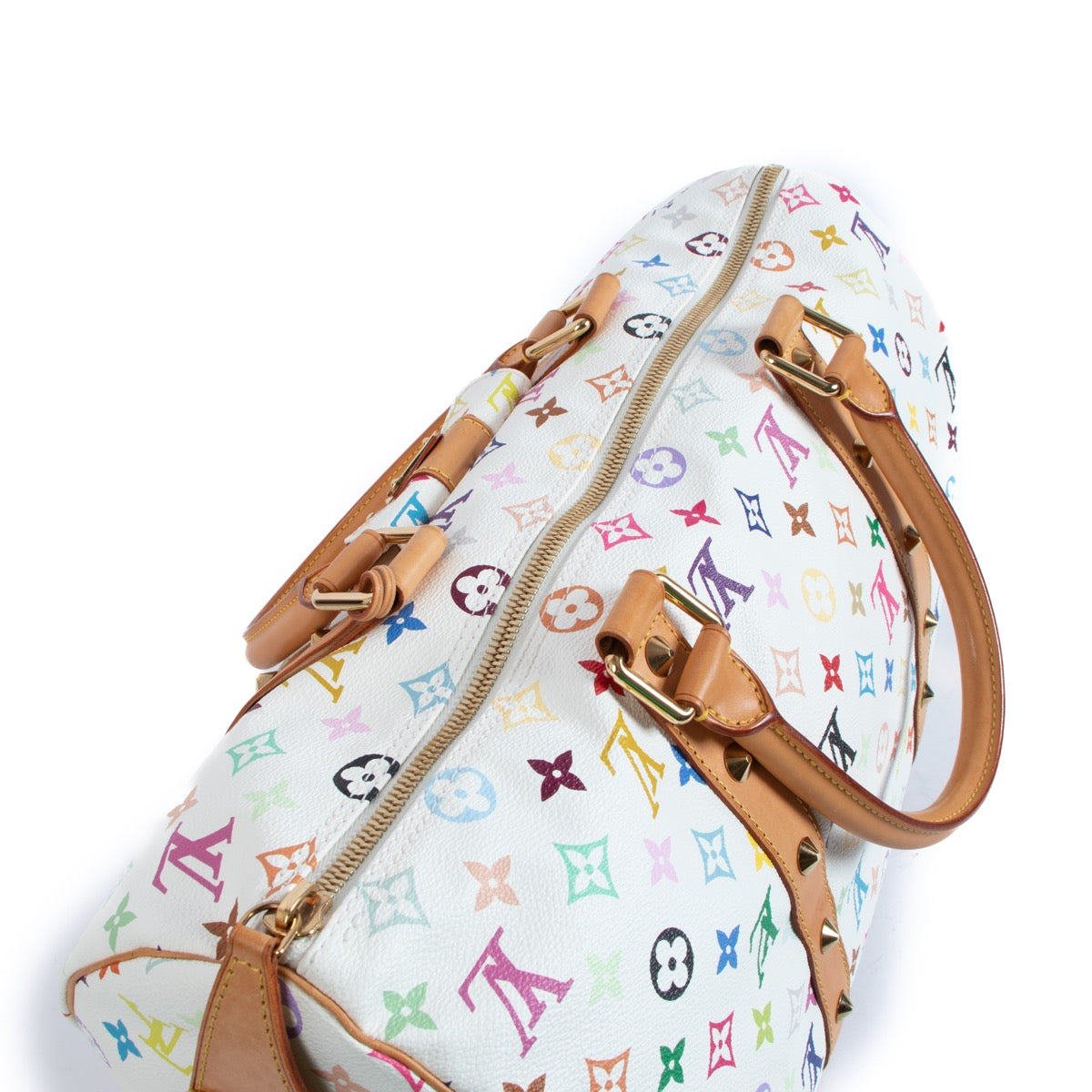 Shop safe online at Labellov in Antwerp, Brussels and Knokke this 100% authentic second hand Louis Vuitton White Murakami Canvas Keepall 45
