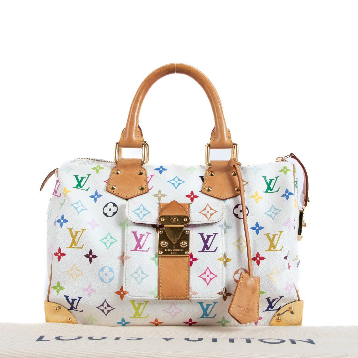 Authentic Vintage Second hand Pre-owned Louis Vuitton Takashi Murakami White Monogram Multicolore Speedy 30 bag on Labellov.com