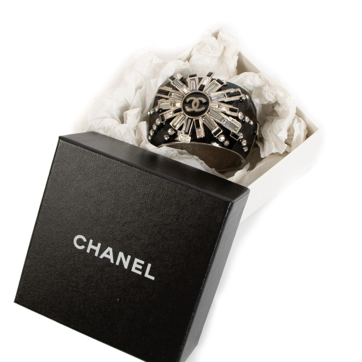 Chanel, Bracelet, Cuff, Vintage, Jewelry, Black, Labellov, Preloved, Crystal, Antwerp