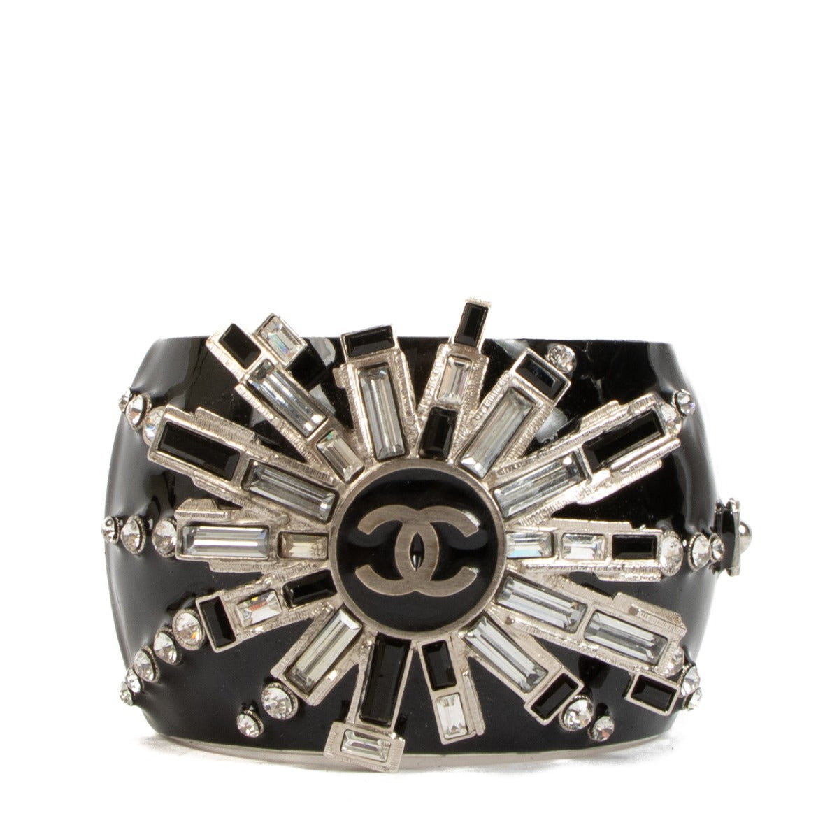 Chanel, Bracelet, Cuff, Vintage, Jewelry, Black, Labellov, Preloved, Crystal, Antwerp