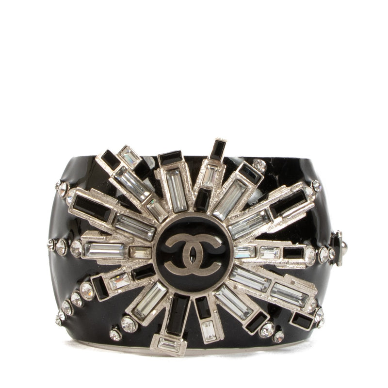 Chanel, Bracelet, Cuff, Vintage, Jewelry, Black, Labellov, Preloved, Crystal, Antwerp