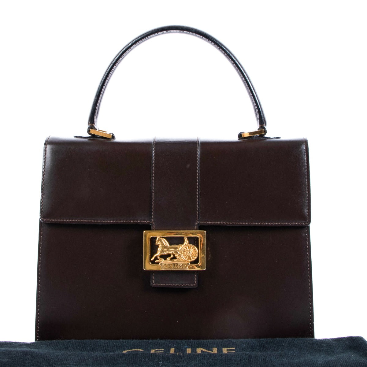Celine Vintage Carriage Brown Box Handbag