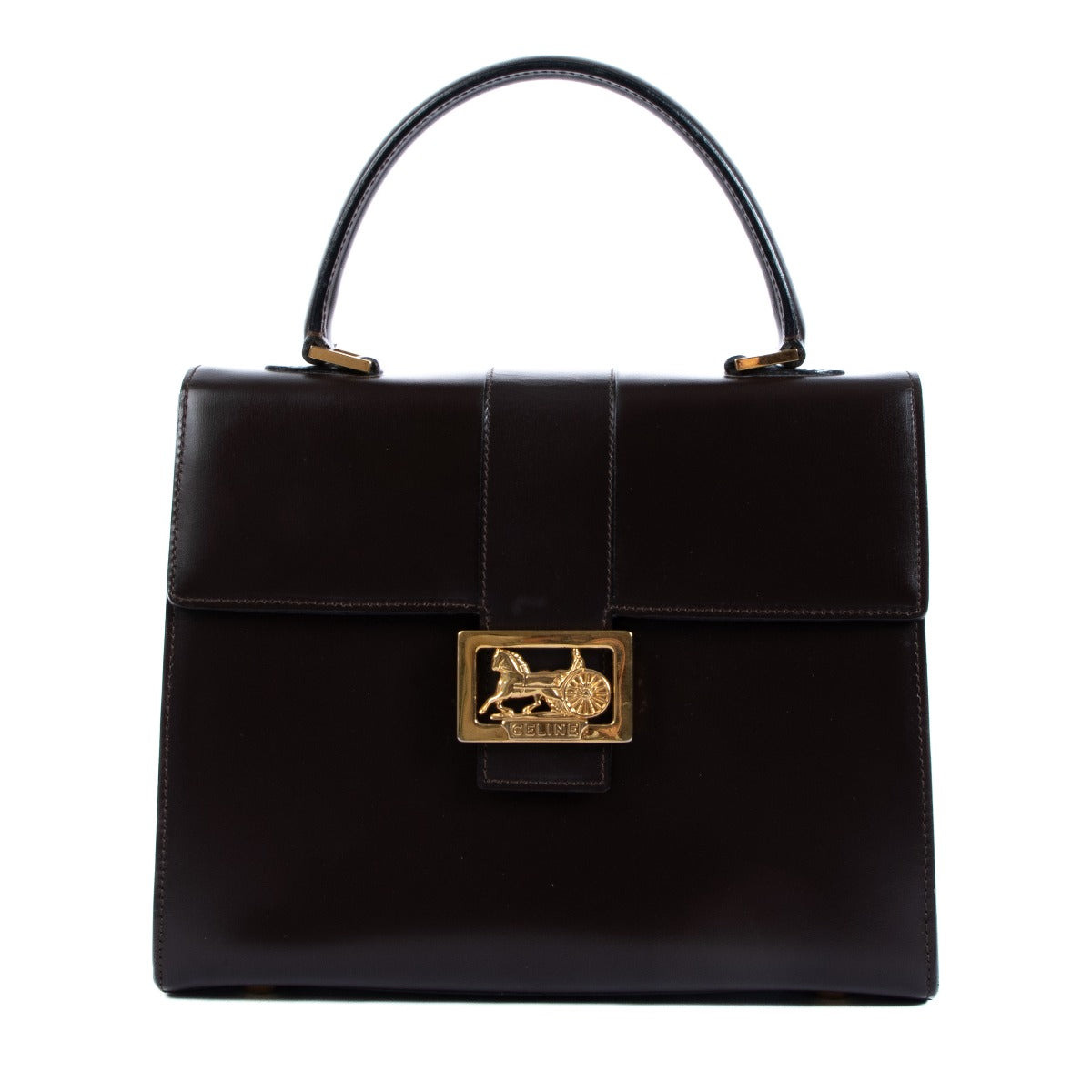 Celine Vintage Carriage Brown Box Handbag